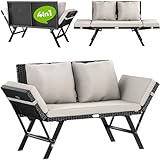 Casaria® Panca da Giardino in Polyrattan Reclinabile Braccioli Regolabili Resistente Divano da Esterno Terrazza Balcone