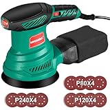 HYCHIKA Levigatrice Orbitale 300W, 6 Velocità Regolabili, 13000 RPM, 12PCS Dischi Abrasivi 125mm (80, 120, 240 Grani), Levigatrice Elettrica, con Scatola di Raccolta della Polvere