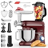 Fentic 6 in 1 Impastatrice Planetaria – 2000W – Con Tritacarne, Frullatore da 1,5L, Tagliaverure, Accessori Extra – Robot da Cucina con Ciotola 6.2L, Frusta, Gancio Impastare, Mescolatore (Rosso)