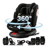 Doraystar Seggiolini Auto Girevoli a 360°: Seggiolini Reclinabili con Poggiatesta Regolabile e Cintura di Sicurezza a 5 Punti, Isofix, Gruppi 0/1/2/3, 0-36 Kg, Certificati ECE R129 (Black)