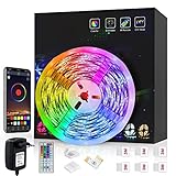 Romwish Striscia LED 5M, Luci LED Colorate RGB SMD 5050 Bluetooth Musica Sync LED Strip Controllo App e 44 Tasti Telecomando per Casa, Cucina, Festa, TV, Decorazione