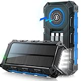 Powerbank solare da 26800mAh,power bank con carica rapida PD da 30W con 3 cavi integrati, 7 uscite e 2 ingressi, powerbank solare con ricarica wireless per smartphone, campeggio, attività