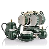 Sweejar Home - Servizio da tè in porcellana, serie British Royal, tazze e piattini per 6, con teiera, lattiera, cucchiaini e colino da tè, adatto per il tè pomeridiano, matrimoni, feste (Giadino)