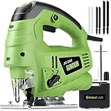 Seghetto Alternativo Ginour Seghetto Elettrico 800W, 3000 Giri/Min, 3 Modalità di Taglio, Angolo regolabile da ±45°, 7 Velocità Regolabili, Seghetto Alternativo a Batteria per Legno, Metallo, Plastica
