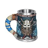OTARTUDE Valhalla - Boccale da birra in acciaio inox, con manico singolo, motivo: teschio da guerriero, stile nordico, 550 ml, regalo per Halloween