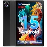 Laptok Tablet 10 pollici Android 15 Tablet, 16GB RAM 1TB TF丨5G WiFi丨BT5.4, Android Tablet con Doppio Fotocamera, Batteria 5000mAh, GMS Widevine L1 (Nero)