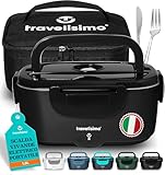 TRAVELISIMO Scaldavivande Elettrico Portatile 100W 1,5L Porta Pranzo Termico 220V/12V/24V Schiscetta Pranzo Riscaldabile per Viaggio e Lavoro Portavivande Termico & Porta Pranzo Riscaldabile