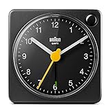 Braun Orologio Sveglia Analogico Classico viaggio con Funzione Snooze e Luce, dimensioni ridotte, Movimento al Quarzo silenzioso, Suono Sveglia Beep con crescendo, colore nero, modello BC02XB.