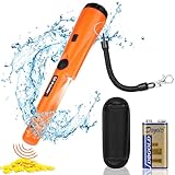 Flintronic Metal Detector, Impermeabile IP66, Detector Portatile a Scansione a 360°, con Luce LED e Batteria 9V, Indicatore LED Integrato e Luce di Allarme, per Caccia di Oro Tesoro, Alta Sensibilità