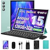 Tablet 10 Pollici Android 15 con Gemini AI, 30GB RAM 128GB+2TB Esp., Octa-Core, WiFi 6 BT 5.0, Widevine L1, Batteria 8000mAh, Fotocamera 8/5 MP, Tastiera Mouse Custodia, Corpo in Metallo - Verde
