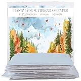 Carta Spessa Fatta a Mano per Acquerello con Bordo Rialzato - 20x20 cm - 300 gsm - Carta per supporti misti testurizzata in cotone - 25 lotti