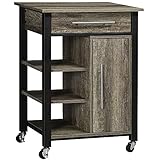 HOMCOM Carrello da Cucina Portavivande con Cassetto, Mensole, Armadietto e 4 Ruote, Legno Truciolare, 60x50x84.5cm, Quercia