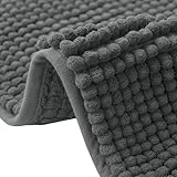 flintronic Tappeto Bagno Antiscivolo in Ciniglia e Microfibra - Morbido, Lavabile in Lavatrice, 40 x 60 cm, Grigio