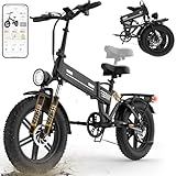 EGGKING Bicicletta Elettrica 20' x 4.0 Fat Tire, Doppia Sospensione e 7 Velocità Bici Elettrica, E-Bike per Adulti, Batteria Rimovibile 48V 17.5/15 Ah, Display e Controllo APP