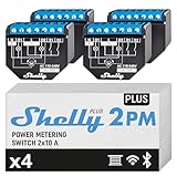 Shelly Plus 2PM, Relè Interrutore con Misurazione di Consumo, 2 canali, 16A, Wi-Fi e Bluetooth, Automazione di Tapperelle, Serrande, Persiane, Alexa e Google Home, App iOS Android (4 pezzi), Nero