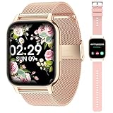 Popglory Smartwatch Uomo Donna, 2 Cinturini Orologio Chiamate e Whatsapp, Contapassi Assistente Vocale, Orologio Digitale 24H Cardiofrequenzimetro, Pressione Sanguigna SpO2 Sonno, per Android iOS