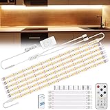 Enteenly Striscia Led 3 Metri Bianco Caldo, con Telecomando Sotto l'armadietto Luci per Vetrina, Cucina, Scrivania, Retroilluminazione TV, 2700K