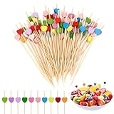 Sprifityy 100 Pezzi Bastoncino da Cocktail, 12cm Bastoncini da Cocktail Legno, Spiedini da Cocktail a Cuore,Stuzzicadenti Decorativi in Legno, per Bar,Feste di Carnevale, Feste Decorativi.