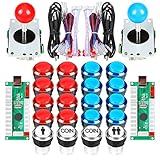 EG STARTS Arcade Kit Parte 2X 8 Vie Joystick + 16x LED Pulsante Illuminato + 2 Giocatori + Pulsanti Moneta per Raspberry Pi 3B Progetto Modello Fai da Te Rosso e Blu
