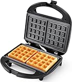 YASHE Macchina per Waffle, Piastra per Waffle Antiaderente, Waffle Maker Elettrico, 750W, Temperatura Automatica, Indicatori LED, Senza BPA, Nero