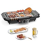 Barbecue elettrico, barbecue antiaderente senza fumo per interni/esterni, griglia portatile rimovibile ad alta potenza a doppio tubo da 2000 W per feste barbecue (nero D)