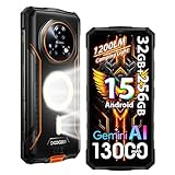 DOOGEE Fire 5 UItra 4G Rugged Smartphone,1200LM Luce Campeggio, 32GB+256GB/2TB,13000mAh 18W Android 15 Telefono Indistruttibile,6.6''HD+90Hz,48MP AI Fotocamera, IP68/NFC/OTG/3 Slot (Arancione)