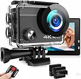 Action Cam 4K, videocamera subacquea da 20MP 50FPS Wi-Fi 40M con schermo touch screen IPS da 2', grandangolo Ultra HD 170°, telecomando, 2 batterie ricaricabili, kit di accessori