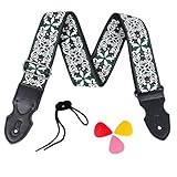 COYUN Tracolla Chitarra Elettrica Regolabile, Guitar Strap Acustica, Cinghie Per Chitarra In Cotone, Bohémien Vintage Ricamata, Con 3 Plettri, Per Chitarre Acustiche, Bassi-Accessoires Guitare (B)