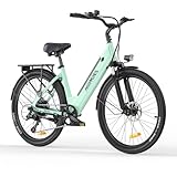HillMiles Bici Elettrica Per Adulti Da 26', 7 Velocità Bicicletta Elettrica da 36V 13Ah Batteria Rimovibile, 25km/h & Autonomia di 80-100km E-bike Per Pendolari Urbani, IP65 impermeabile (Green)
