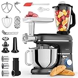 Fentic 6 in 1 Impastatrice Planetaria – 2000W – Con Tritacarne, Frullatore da 1,5L, Tagliaverure, Accessori Extra – Robot da Cucina con Ciotola 6.2L, Frusta, Gancio Impastare, Mescolatore (Nero)