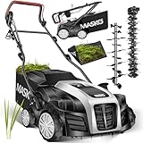 MASKO® Scarificatore arieggiatore elettrico 2in1 per prato -1800 Watt - larghezza di lavoro 40 cm - sacco di raccolta da 55L - incl. rullo arieggiatore - aeratore per rimozione muschio, Nero