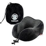 Makimoo Cuscino da viaggio in memory foam, cuscino per il collo con supporto per la testa a 360 gradi, comodo e leggero, ideale per dormire in aereo, auto, treno, autobus e uso domestico, Grigio