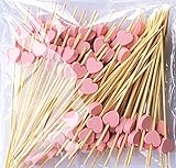AILEXI Bastoncini da cocktail in legno, 100 pezzi, per feste, con volant, cibo, frutta, sandwich, stuzzichini, cuori rosa