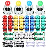 4 Player Classic fai da te Joystick Arcade Kit Parts USB Encoder per PC controlla Games + 4/8 Way Stick + 5V portato pulsanti luminosi per console per videogiochi Mame Raspberry Pi & 4 colori