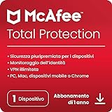 McAfee Total Protection 2024 | 1 dispositivo | Software antivirus per la sicurezza in Internet | VPN Illimitata | Abbonamento di 1 anno | Codice d'attivazione via email