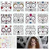 12 Fogli Halloween Tatuaggi Temporanei, Halloween Tattoos Adesivi Trucco, Halloween Temporaneo Tattoos Adesivi, Tatuaggi temporanei per Il Viso di Halloween, per il giorno dei morti