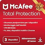 McAfee Total Protection 2024 | 3 dispositivi | Software antivirus per la sicurezza in Internet | VPN Illimitata | Abbonamento di 1 anno | Codice d'attivazione via email