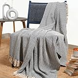 RAJRANG Rustico fattoria per coltivazione in maglia con nappe lunghe 50x60 pollici decorativi boho lancia coperte leggere per sedia da letto divano divano decorazione per la casa - blu navy