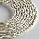 Klartext - Cavo Tessile Trecciato Lumière per Illuminazione, 3X0,75Mm, Avorio, 3Mt.|Attenzione: Cavo Terra Incluso! Massima Sicurezza Anti Scossa