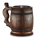 Grande Boccale da Birra in Legno di Rovere, Realizzato a Mano con Incredibile capacità Artigianale e Lavorazione di qualità, Rivestito in Metallo, Robusto, di Lunga Durata