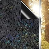 Qualsen Pellicola per Vetri Finestre Nera, Pellicola Oscurante Vetri Finestre Rilievo Laser 3D, Non Adesiva Statico Protezione UV, Pellicole Privacy Finestra per Camera da letto Bagno (30x120cm)